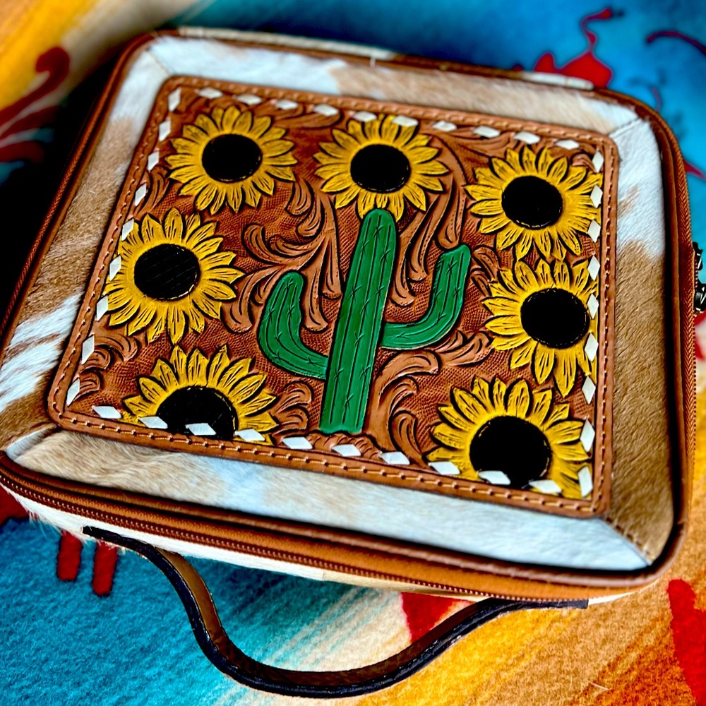 Cowhide Tooled Leather Travel Jewelry Case